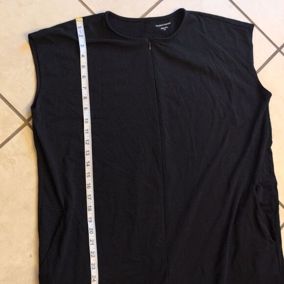 Eileen Fisher Black Cap Sleeve Zip Front Ponte Lantern Jumpsuit Size L - Picture 8 of 10